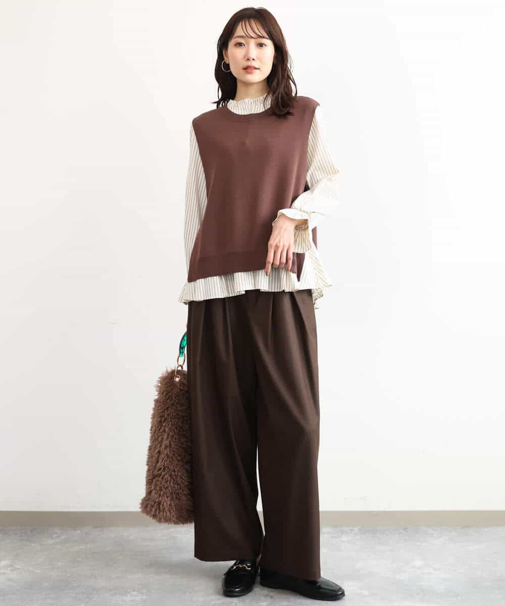 FKLAG53170 MK MICHEL KLEIN(MK ミッシェルクラン) [洗える]バレル風シルエット梳毛パンツ ダークグレー