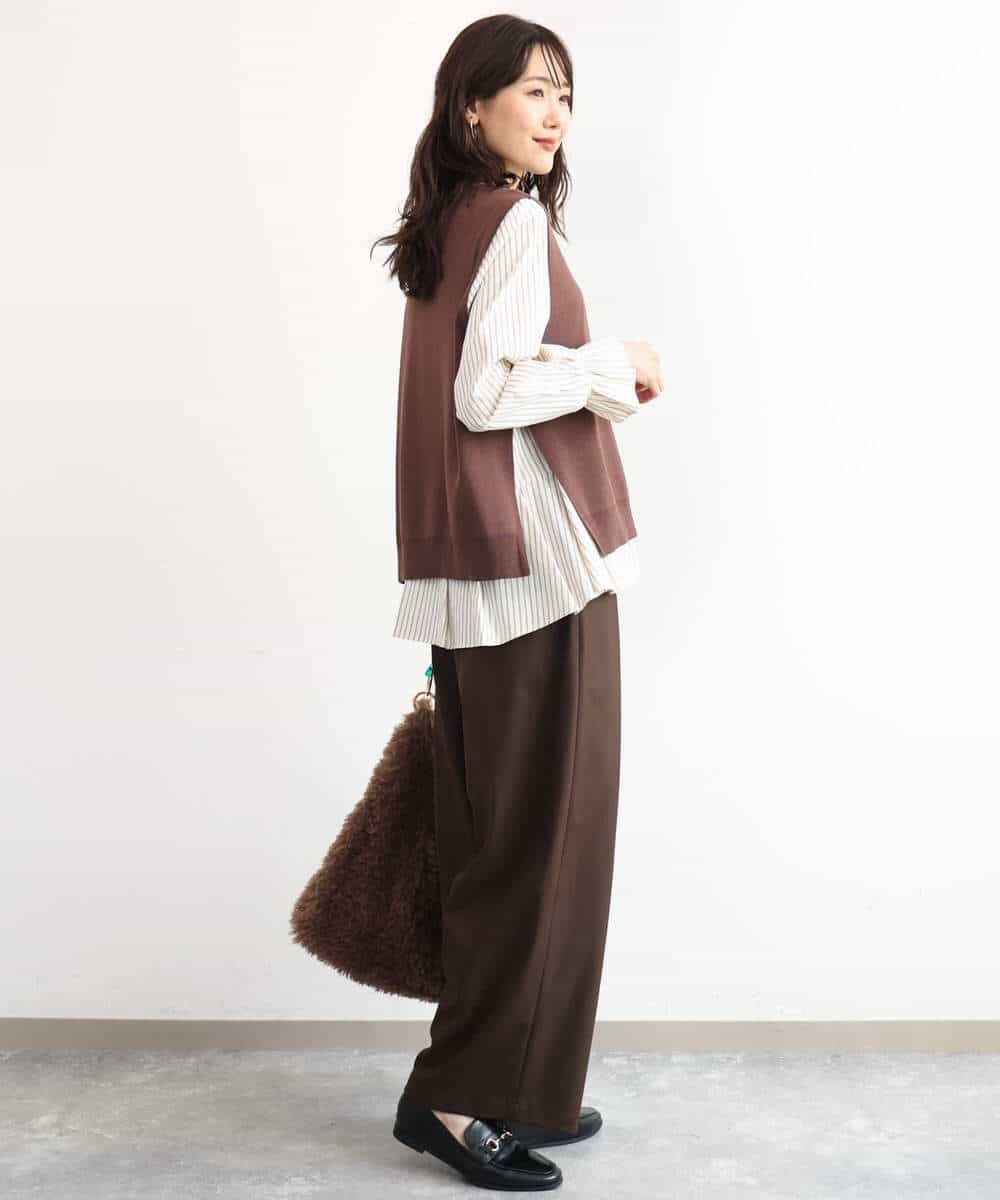 FKLAG53170 MK MICHEL KLEIN(MK ミッシェルクラン) [洗える]バレル風シルエット梳毛パンツ ダークグレー