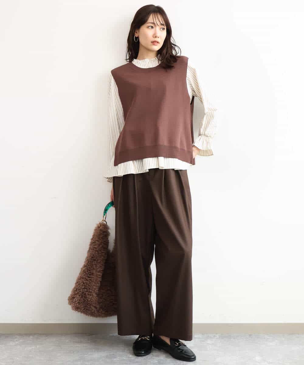 FKLAG53170 MK MICHEL KLEIN(MK ミッシェルクラン) [洗える]バレル風シルエット梳毛パンツ ダークグレー