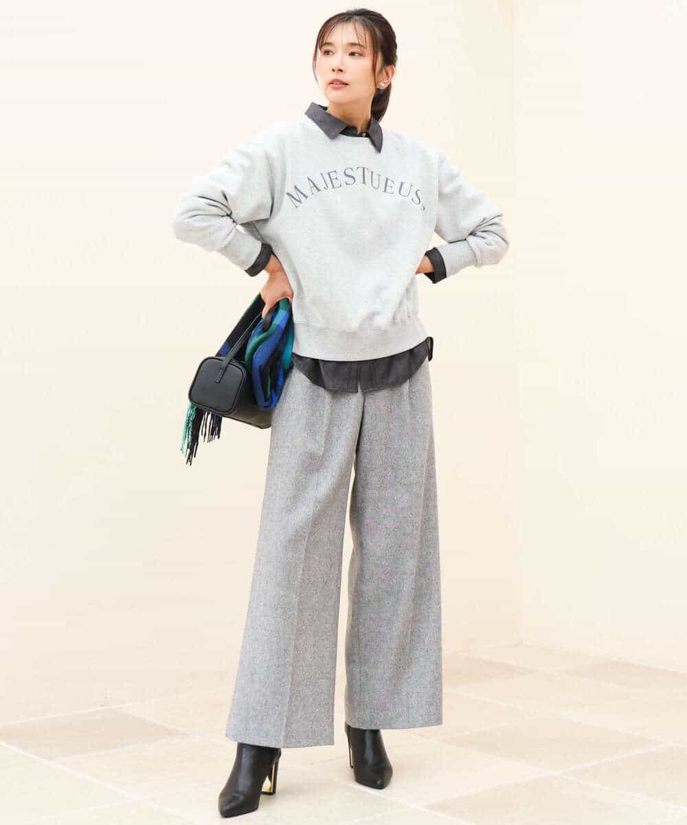 FKLAG64180 MK MICHEL KLEIN(MK ミッシェルクラン) [洗える]ツイードストレートワイドパンツ グレー