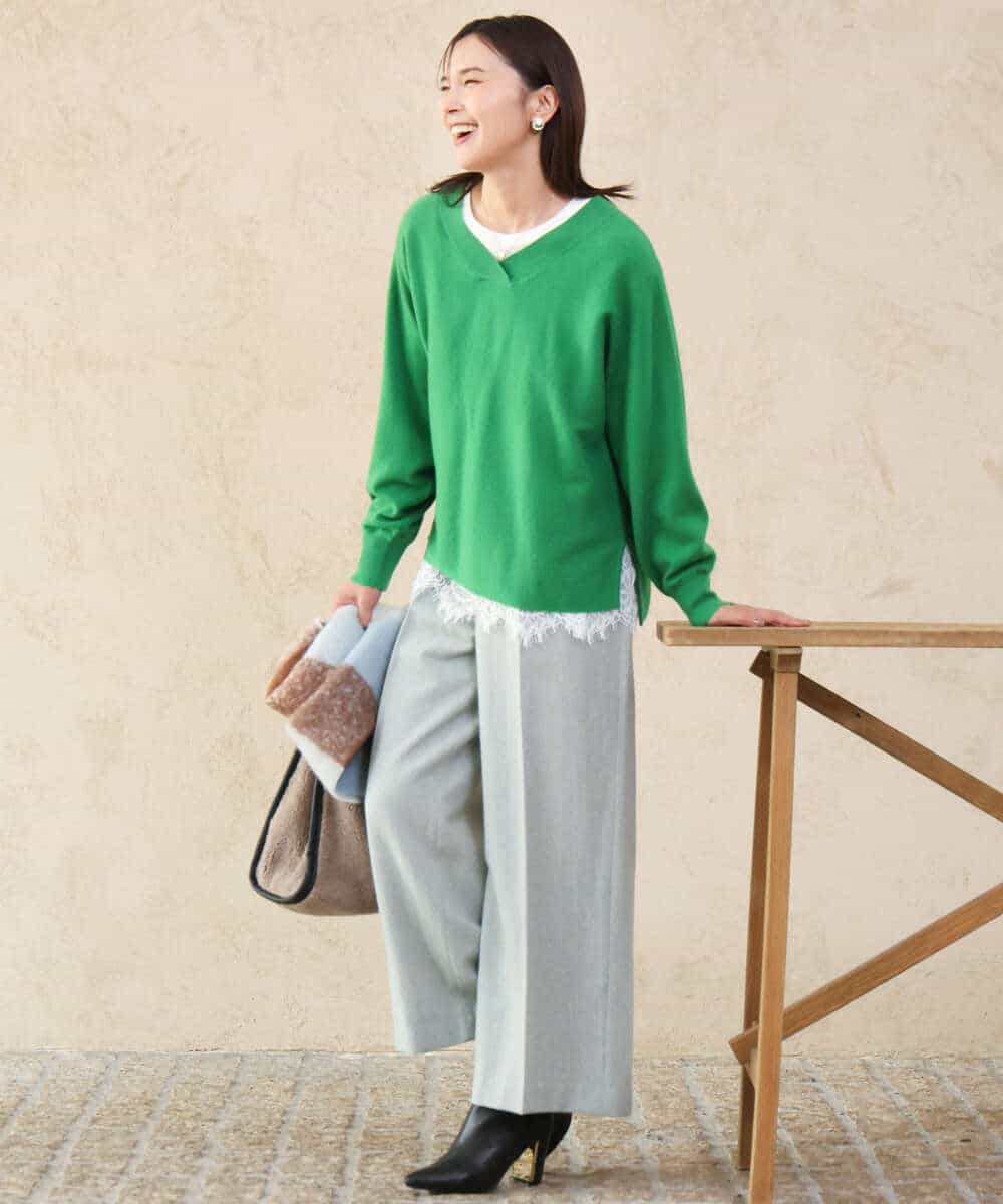 FKLAG64180 MK MICHEL KLEIN(MK ミッシェルクラン) [洗える]ツイードストレートワイドパンツ グレー