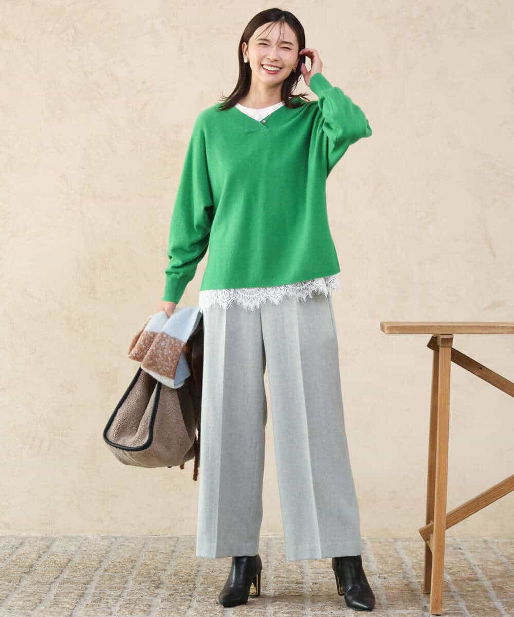 FKLAG64180 MK MICHEL KLEIN(MK ミッシェルクラン) [洗える]ツイードストレートワイドパンツ グレー