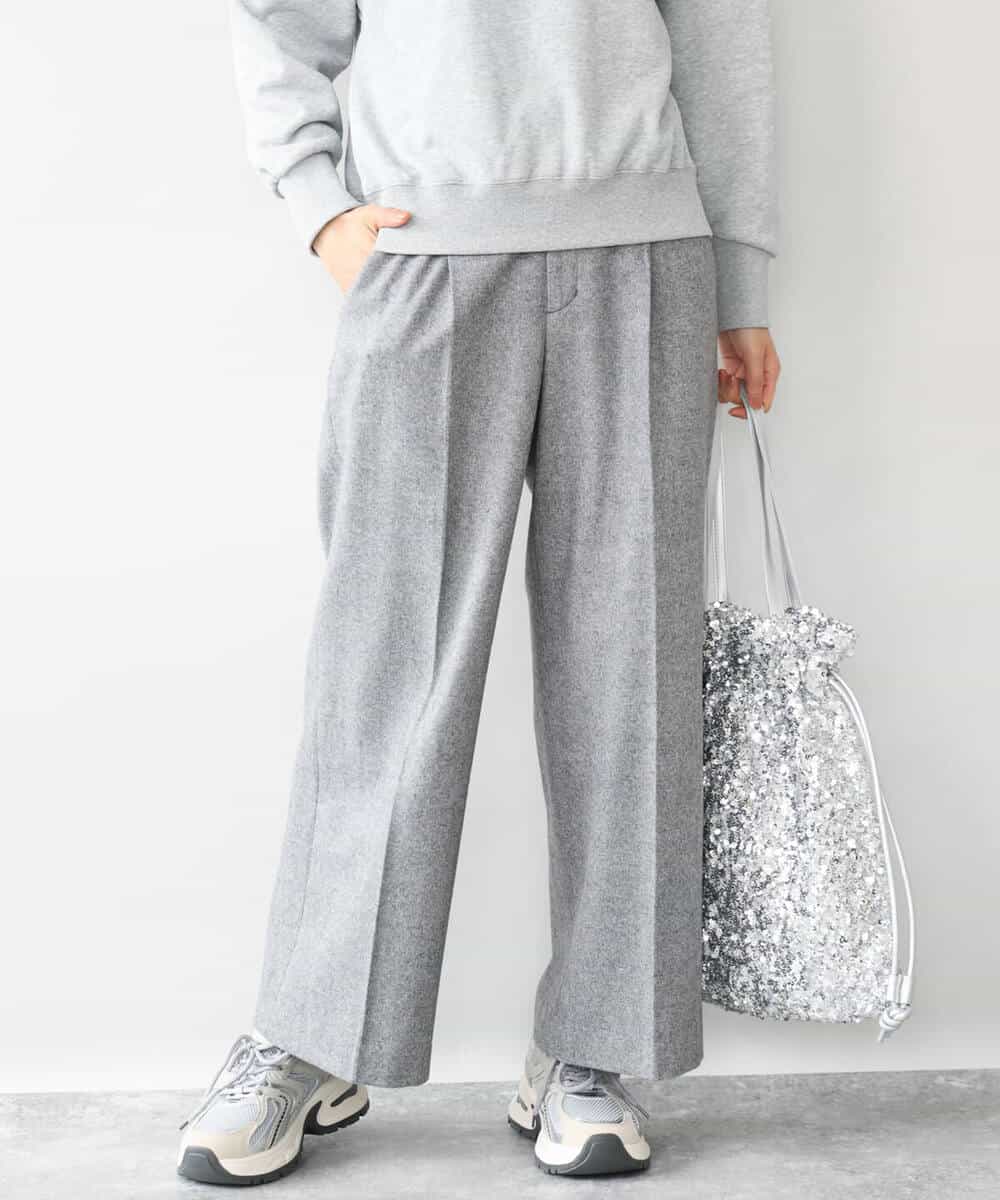 FKLAG64180 MK MICHEL KLEIN(MK ミッシェルクラン) [洗える]ツイードストレートワイドパンツ グレー