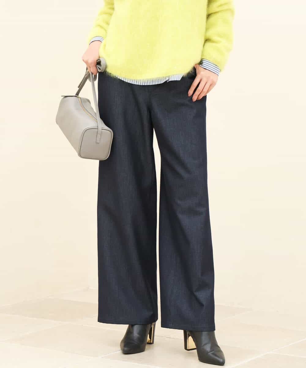 FKLAH52180 MK MICHEL KLEIN(MK ミッシェルクラン) [裏起毛/洗える]デニムライクワイドパンツ ネイビー