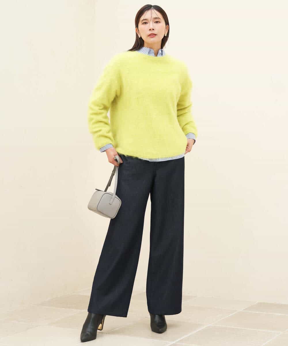 FKLAH52180 MK MICHEL KLEIN(MK ミッシェルクラン) [裏起毛/洗える]デニムライクワイドパンツ ネイビー