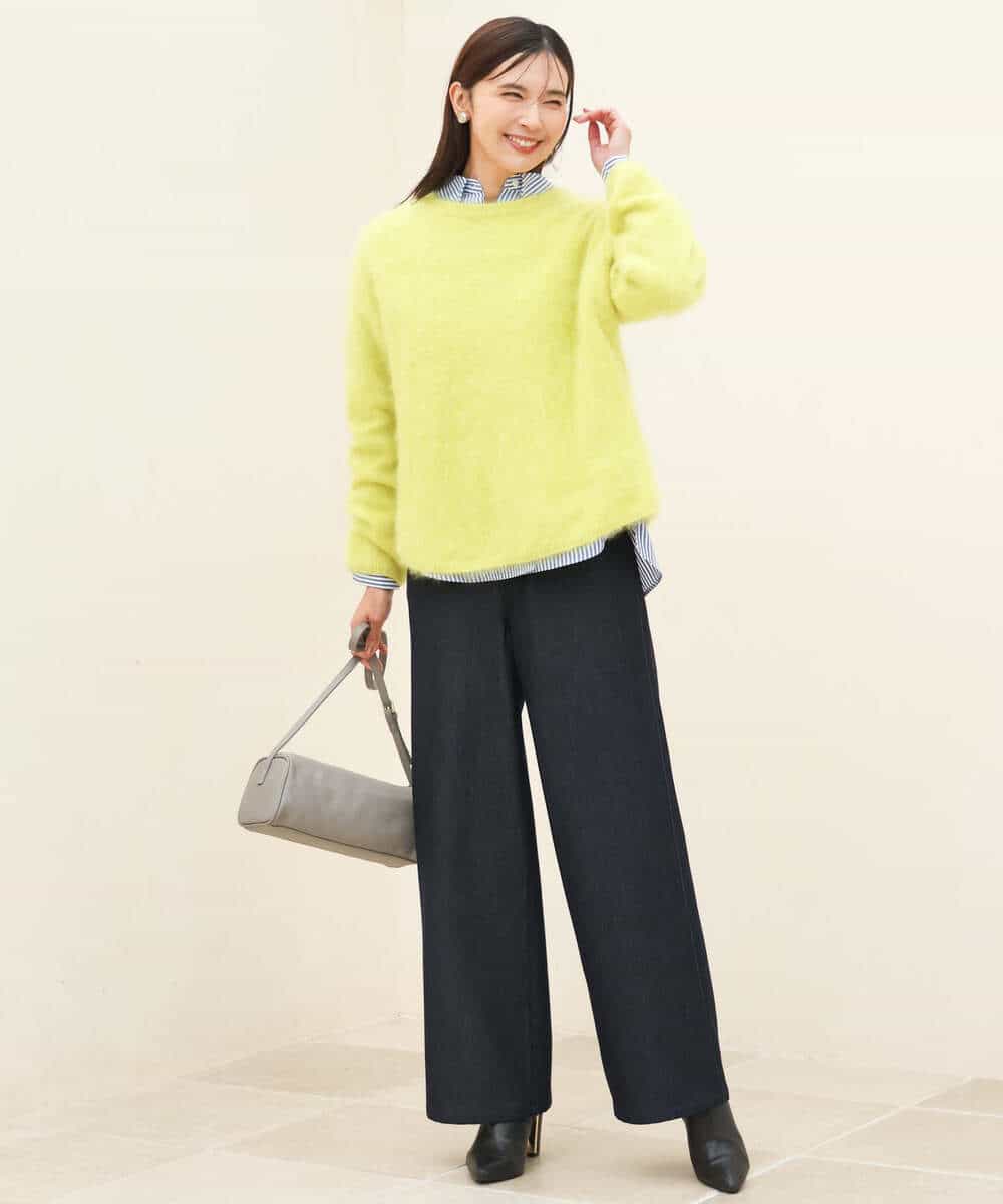FKLAH52180 MK MICHEL KLEIN(MK ミッシェルクラン) [裏起毛/洗える]デニムライクワイドパンツ ネイビー