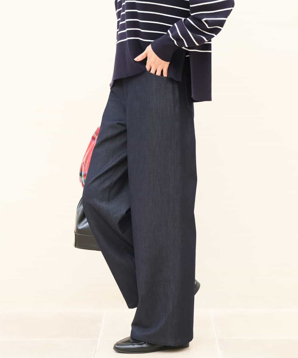 FKLAH52180 MK MICHEL KLEIN(MK ミッシェルクラン) [裏起毛/洗える]デニムライクワイドパンツ ネイビー