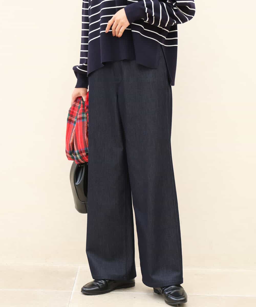 FKLAH52180 MK MICHEL KLEIN(MK ミッシェルクラン) [裏起毛/洗える]デニムライクワイドパンツ ネイビー