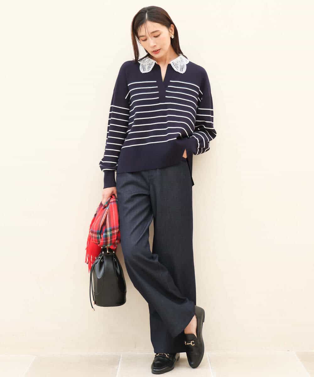 FKLAH52180 MK MICHEL KLEIN(MK ミッシェルクラン) [裏起毛/洗える]デニムライクワイドパンツ ネイビー