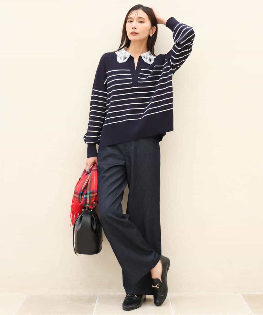 FKLAH52180 MK MICHEL KLEIN(MK ミッシェルクラン) [裏起毛/洗える]デニムライクワイドパンツ ネイビー