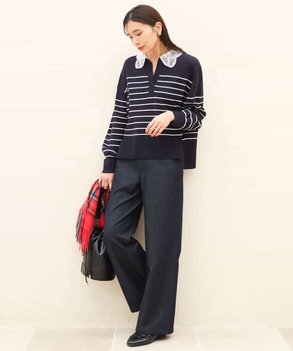 FKLAH52180 MK MICHEL KLEIN(MK ミッシェルクラン) [裏起毛/洗える]デニムライクワイドパンツ ネイビー