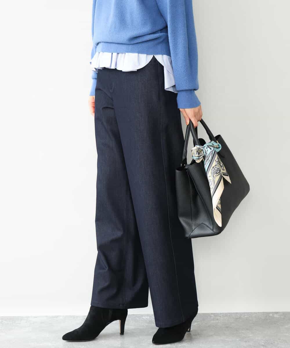 FKLAH52180 MK MICHEL KLEIN(MK ミッシェルクラン) [裏起毛/洗える]デニムライクワイドパンツ ネイビー