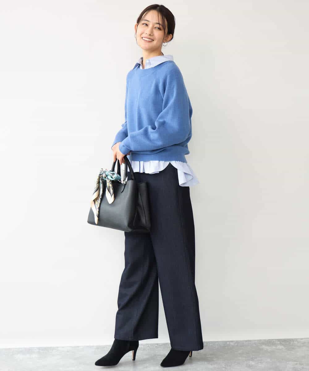 FKLAH52180 MK MICHEL KLEIN(MK ミッシェルクラン) [裏起毛/洗える]デニムライクワイドパンツ ネイビー