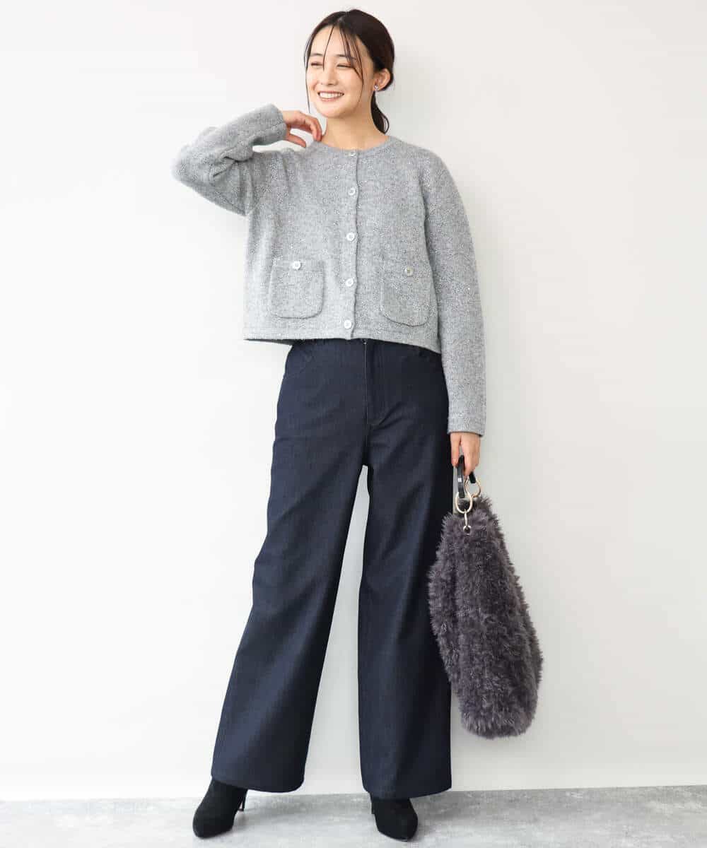 FKLAH52180 MK MICHEL KLEIN(MK ミッシェルクラン) [裏起毛/洗える]デニムライクワイドパンツ ネイビー