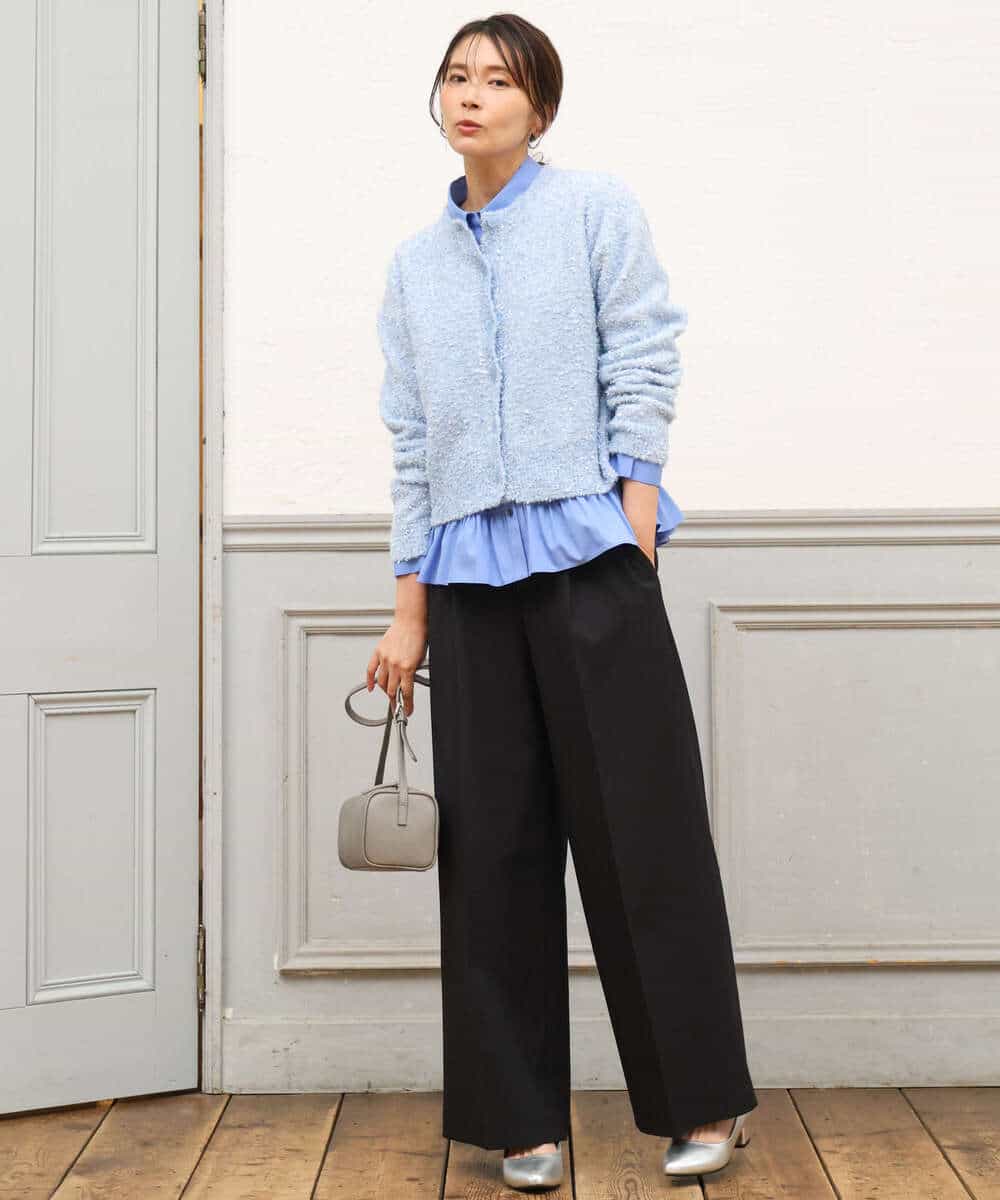 FKLAH55160 MK MICHEL KLEIN(MK ミッシェルクラン) [洗える/イージーケア/抗ピリング/ナチュラルストレッチ]センタープレスワイドパンツ（無地） ブラック
