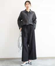 FKLAH55160 MK MICHEL KLEIN(MK ミッシェルクラン) [洗える/イージーケア/抗ピリング/ナチュラルストレッチ]センタープレスワイドパンツ（無地） ブラック