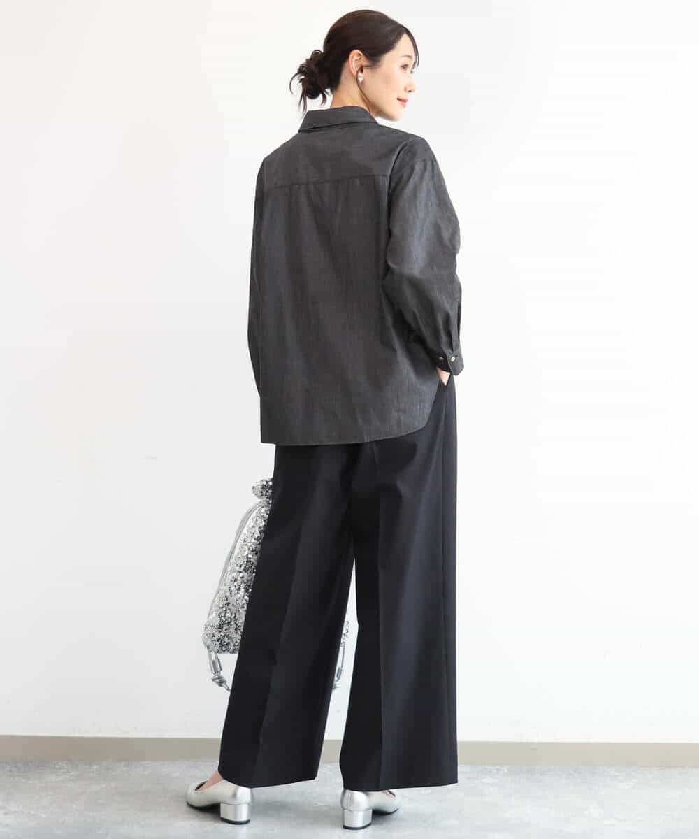 FKLAH55160 MK MICHEL KLEIN(MK ミッシェルクラン) [洗える/イージーケア/抗ピリング/ナチュラルストレッチ]センタープレスワイドパンツ（無地） ブラック