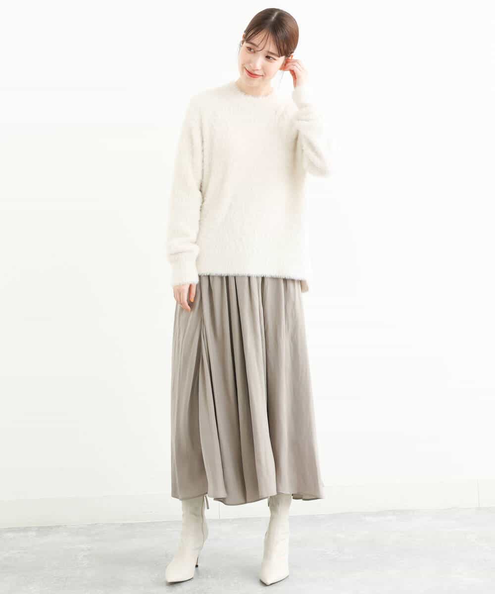 FKLAS22160 MK MICHEL KLEIN(MK ミッシェルクラン) 起毛サテンガウチョパンツ/洗える ベージュ