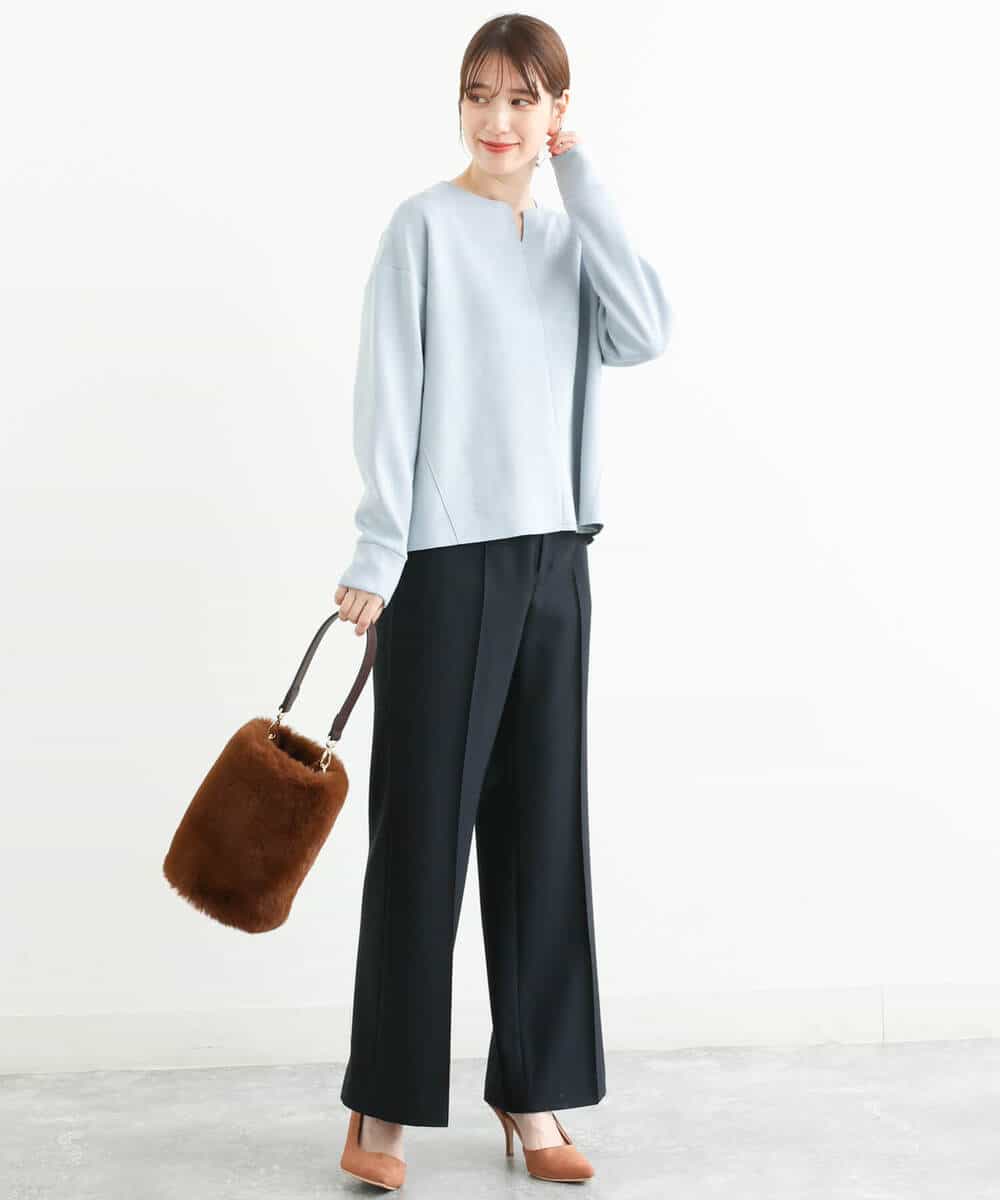 FKLAS40150 MK MICHEL KLEIN(MK ミッシェルクラン) 裏起毛フレアーシルエットパンツ/洗える ラベンダーピンク