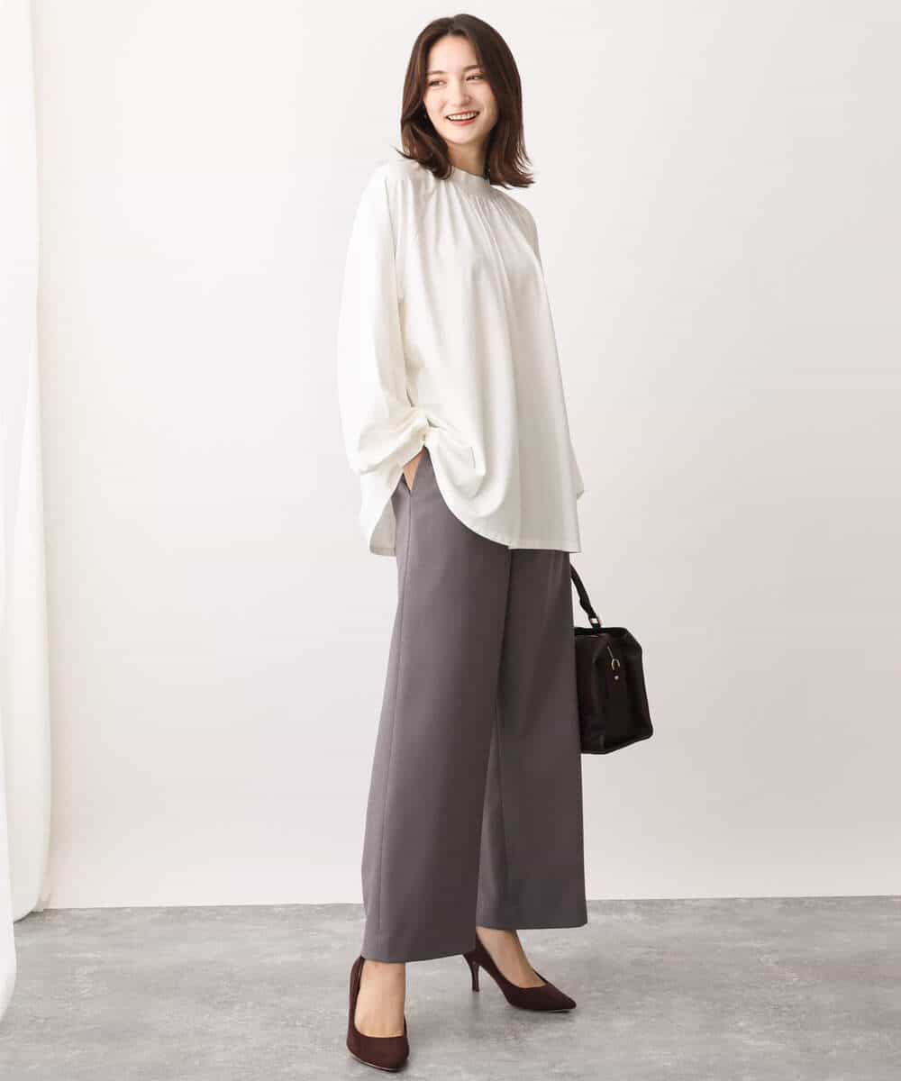 FKLAV42160 MK MICHEL KLEIN(MK ミッシェルクラン) ウールライクツイルワイドパンツ/洗える ライトブルー