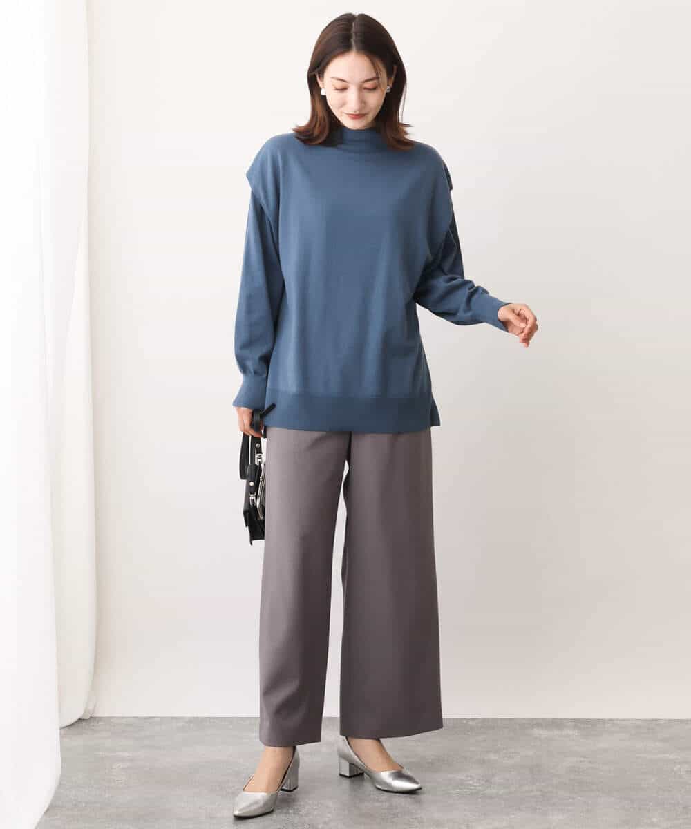 FKLAV42160 MK MICHEL KLEIN(MK ミッシェルクラン) ウールライクツイルワイドパンツ/洗える ライトブルー