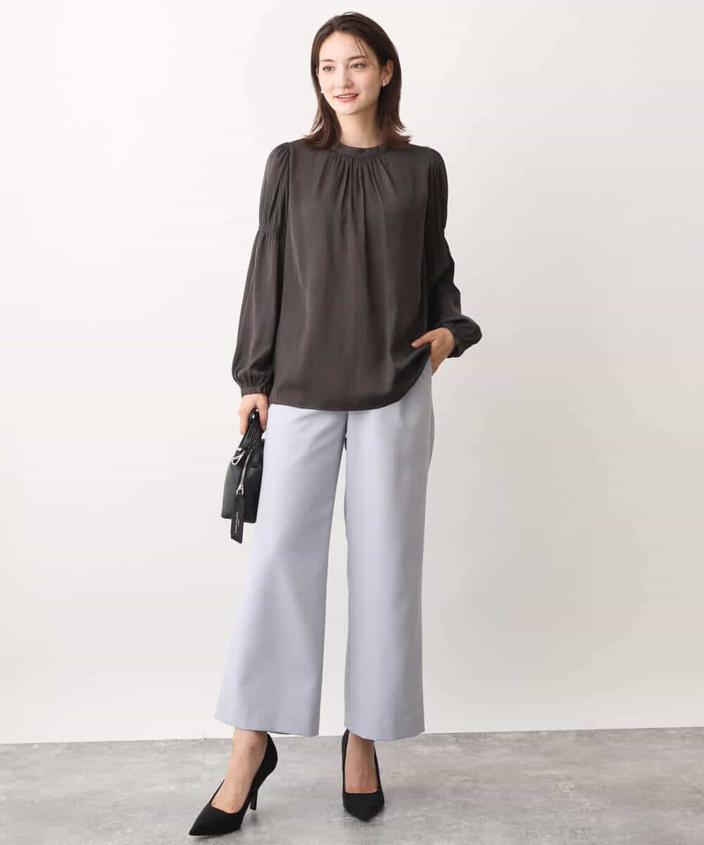 FKLAV42160 MK MICHEL KLEIN(MK ミッシェルクラン) ウールライクツイルワイドパンツ/洗える ライトブルー