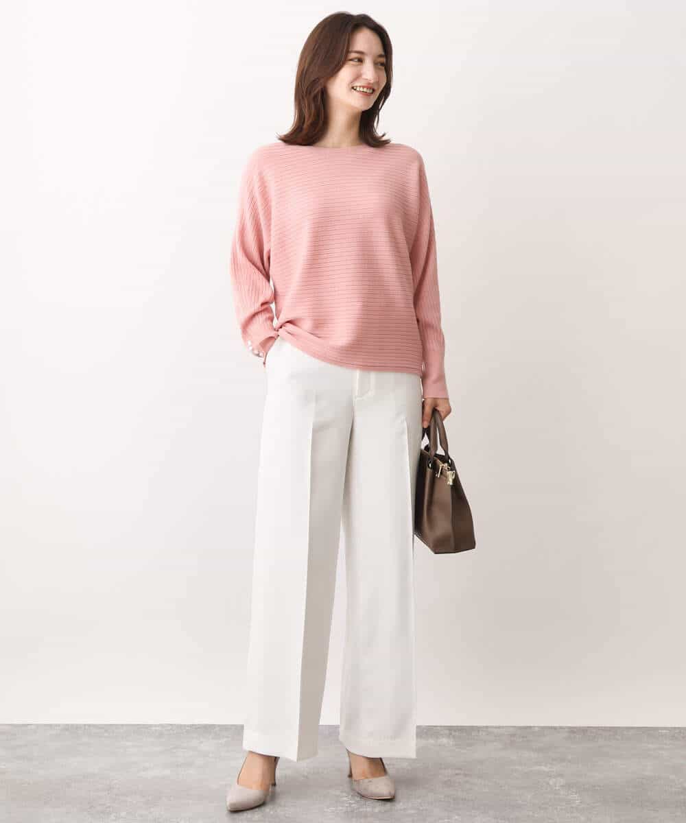 FKLAV46160 MK MICHEL KLEIN(MK ミッシェルクラン) パウダーツイルストレッチワイドパンツ/洗える モカ