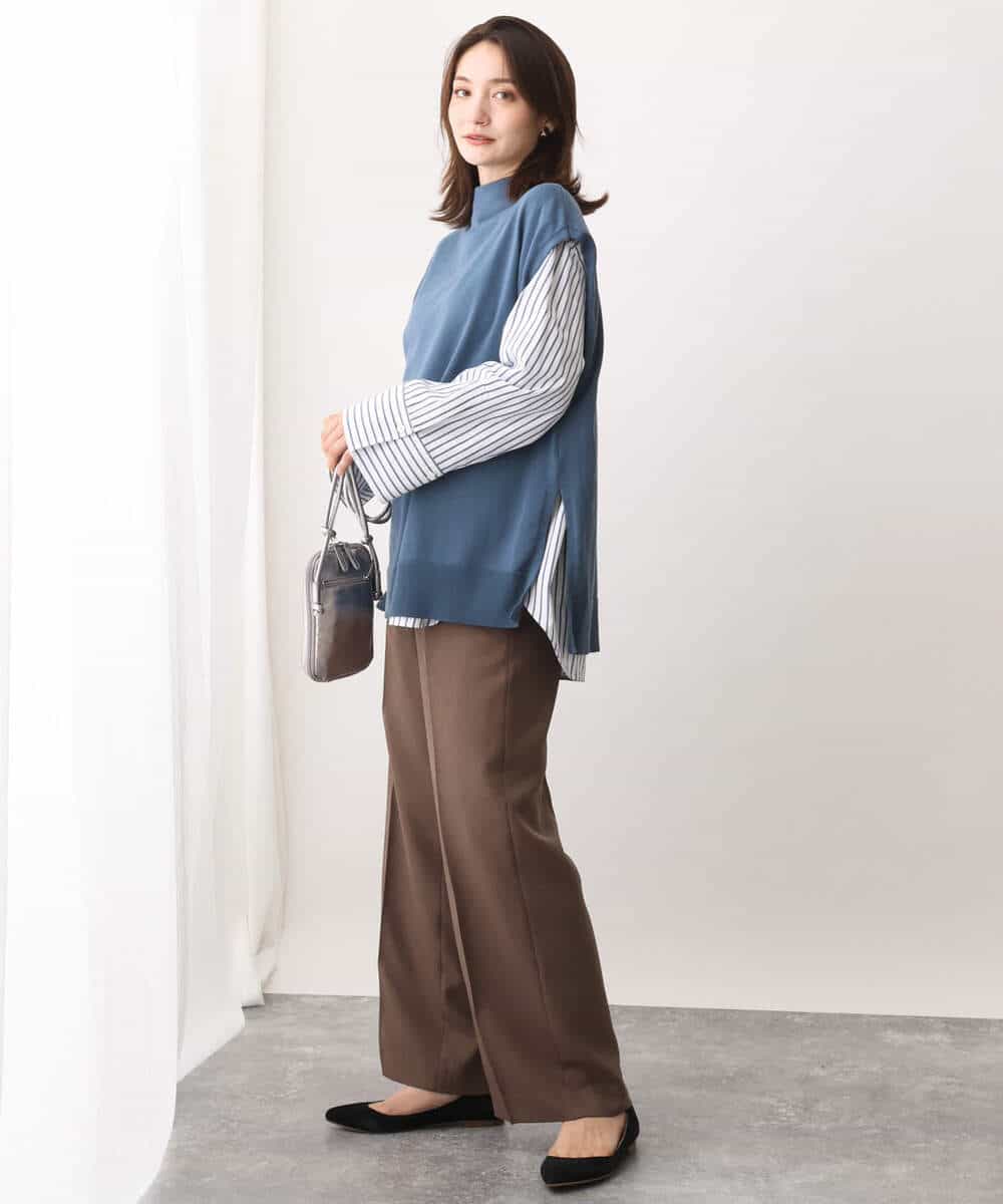 FKLAV46160 MK MICHEL KLEIN(MK ミッシェルクラン) パウダーツイルストレッチワイドパンツ/洗える モカ