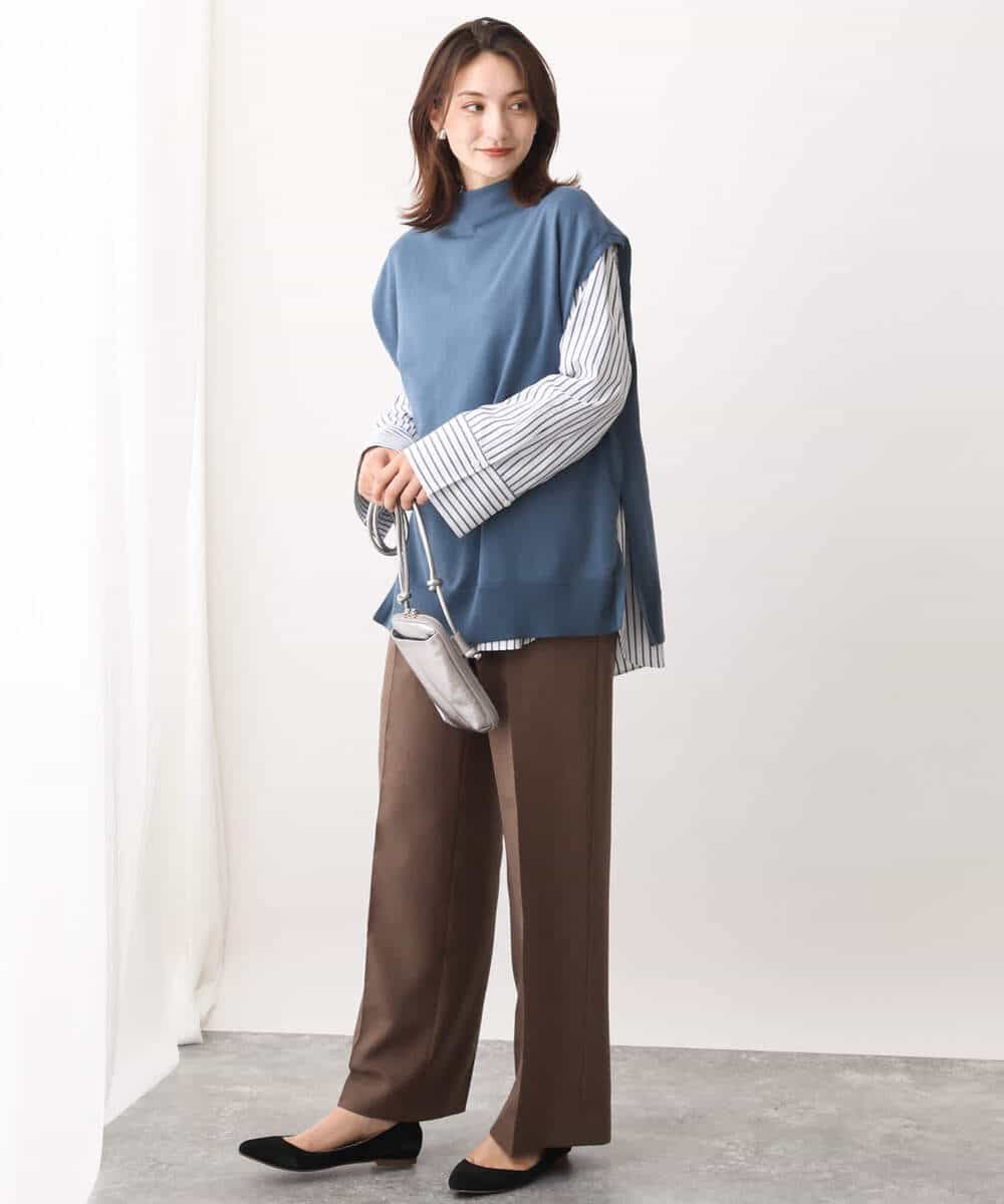 FKLAV46160 MK MICHEL KLEIN(MK ミッシェルクラン) パウダーツイルストレッチワイドパンツ/洗える モカ