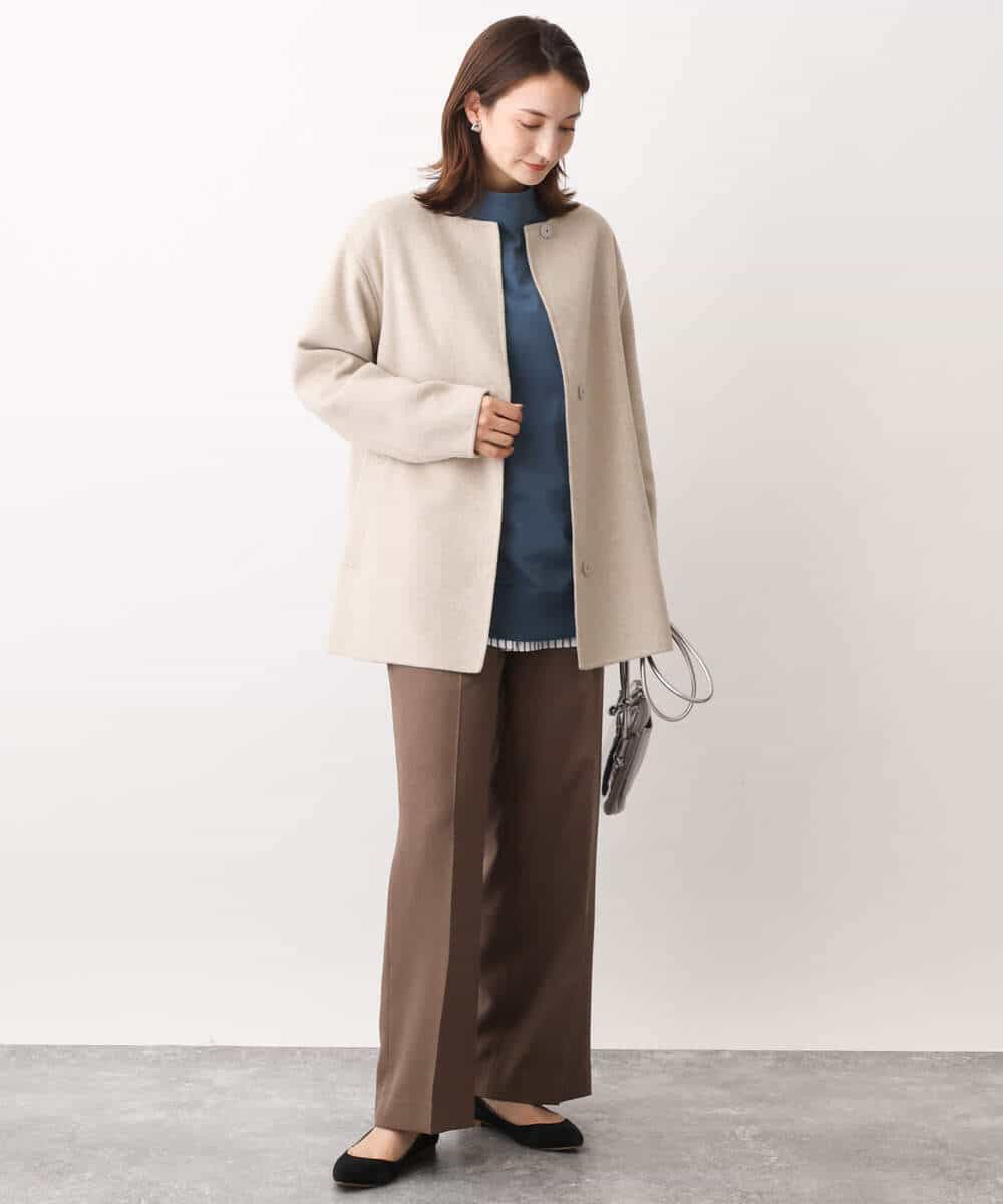 FKLAV46160 MK MICHEL KLEIN(MK ミッシェルクラン) パウダーツイルストレッチワイドパンツ/洗える モカ