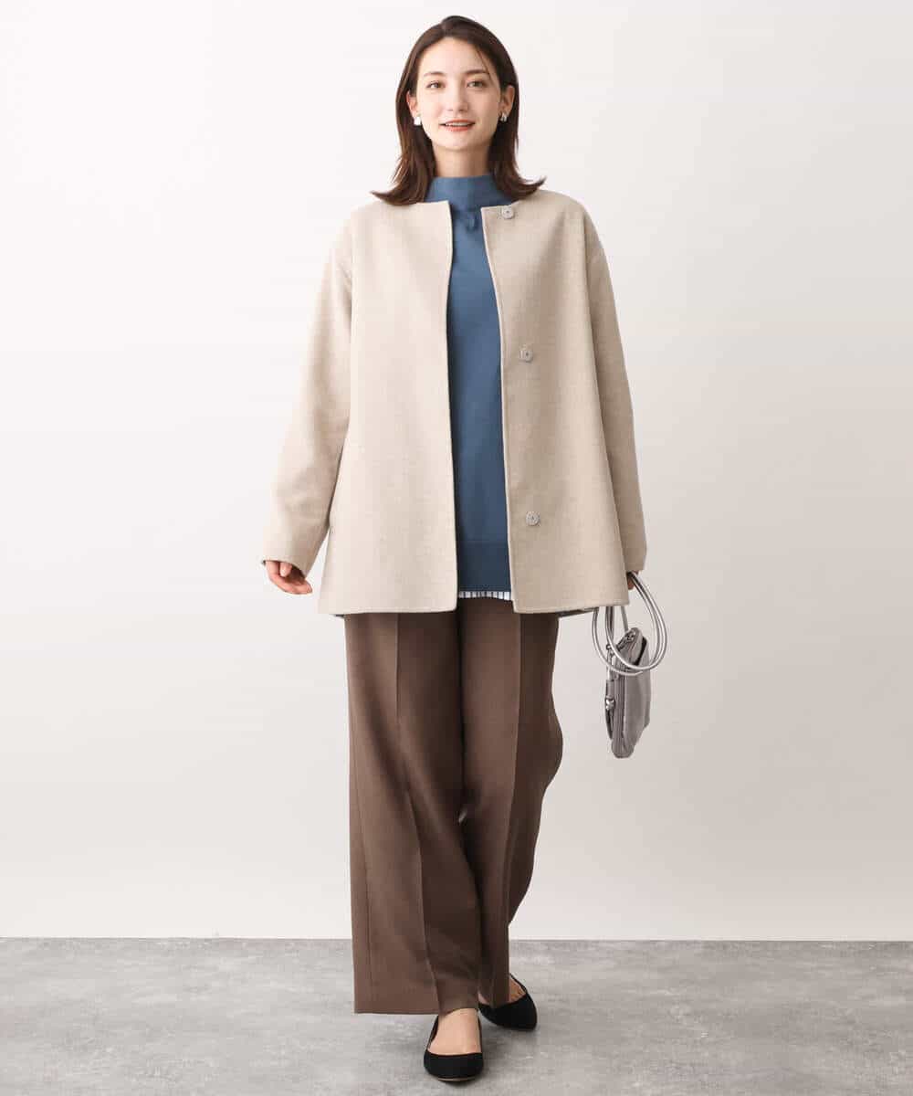 FKLAV46160 MK MICHEL KLEIN(MK ミッシェルクラン) パウダーツイルストレッチワイドパンツ/洗える モカ