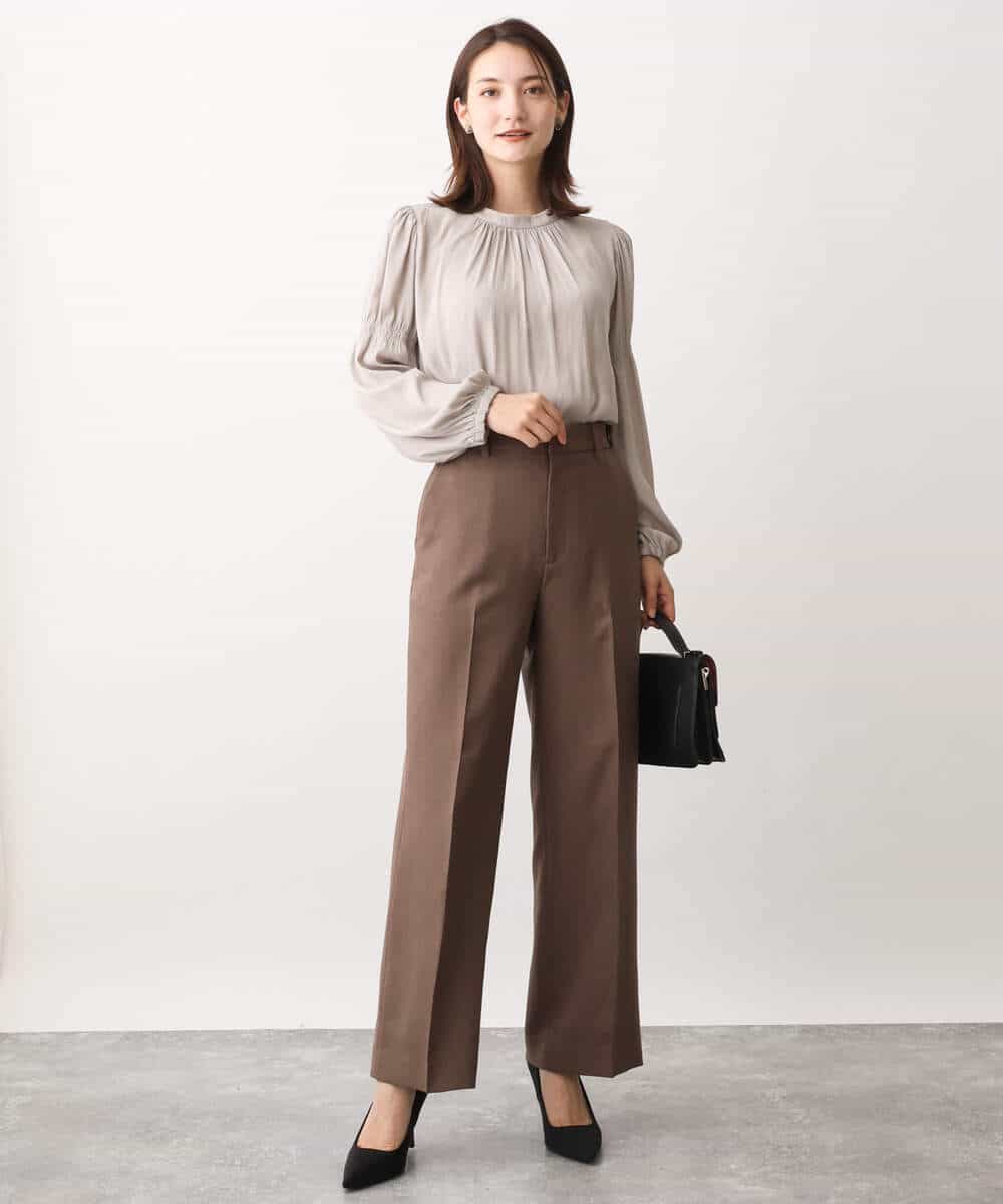 FKLAV46160 MK MICHEL KLEIN(MK ミッシェルクラン) パウダーツイルストレッチワイドパンツ/洗える モカ