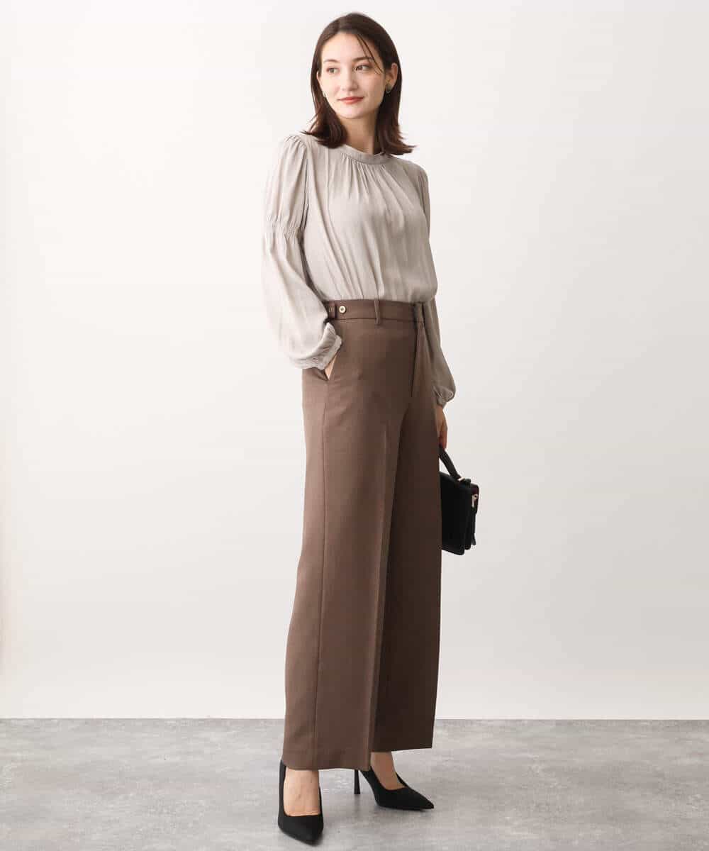 FKLAV46160 MK MICHEL KLEIN(MK ミッシェルクラン) パウダーツイルストレッチワイドパンツ/洗える モカ