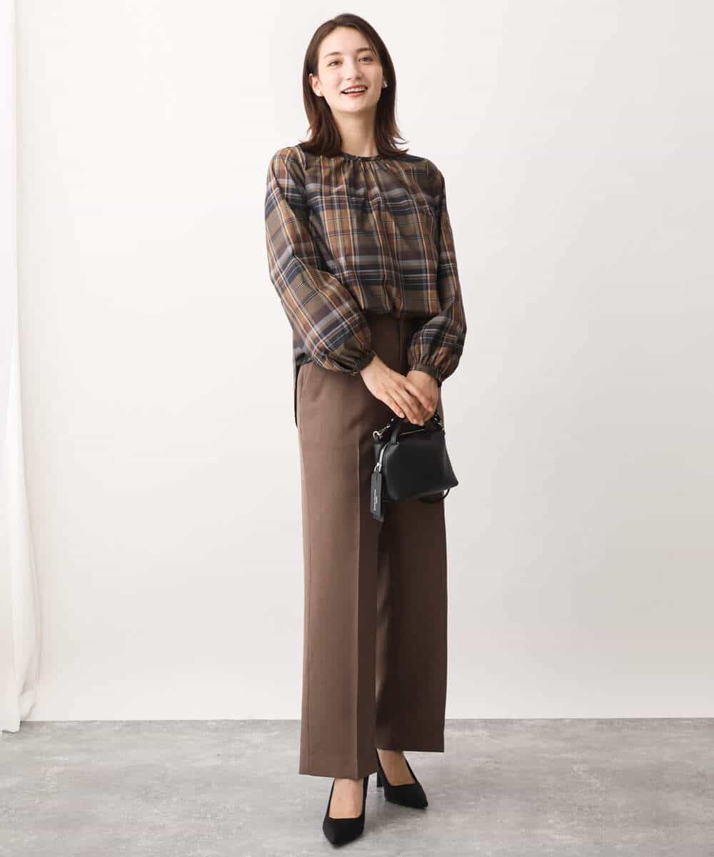 FKLAV46160 MK MICHEL KLEIN(MK ミッシェルクラン) パウダーツイルストレッチワイドパンツ/洗える モカ