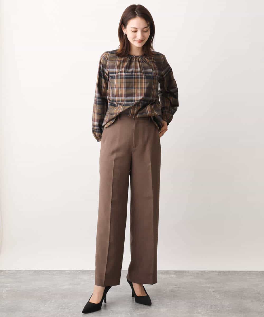 FKLAV46160 MK MICHEL KLEIN(MK ミッシェルクラン) パウダーツイルストレッチワイドパンツ/洗える モカ