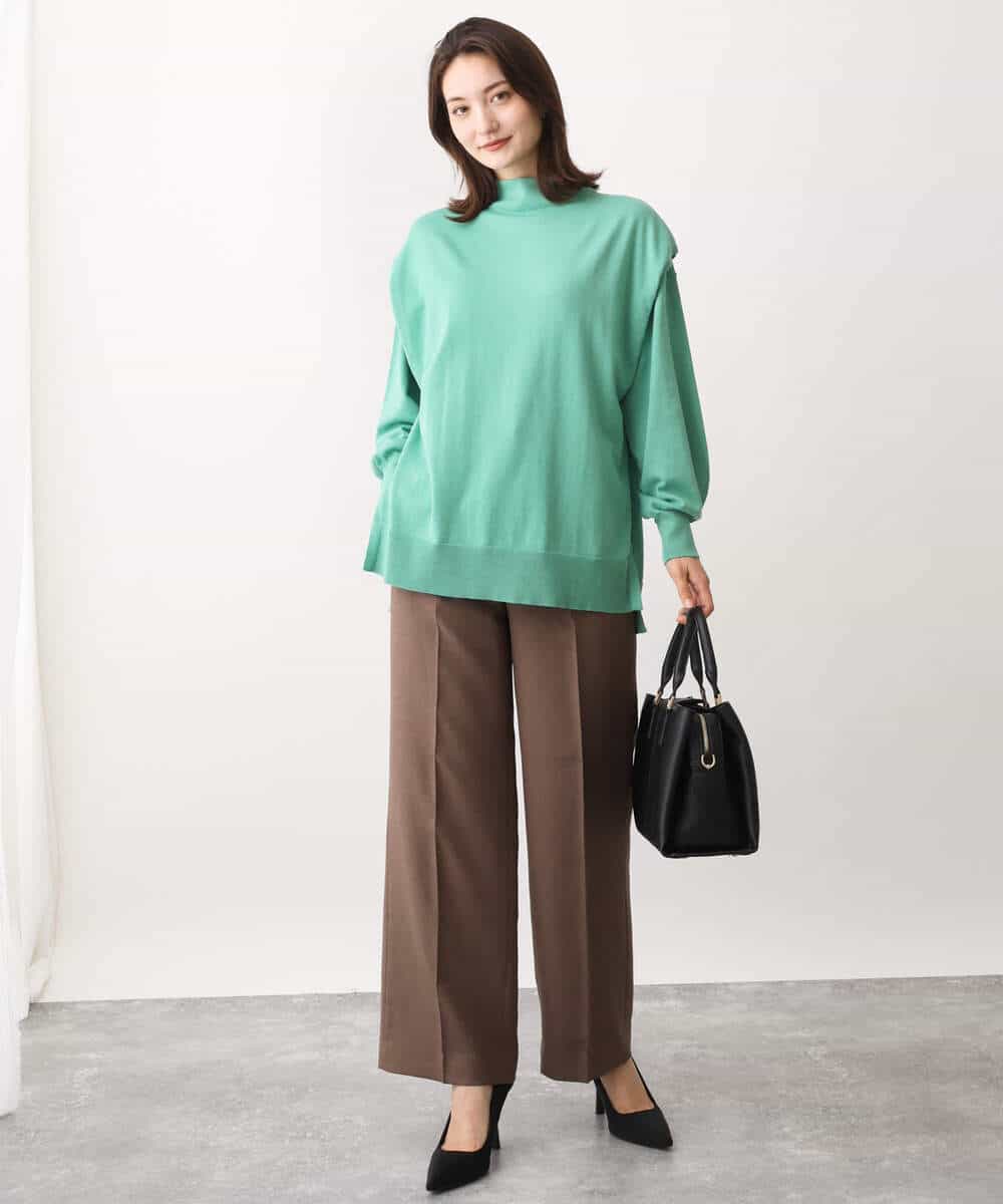 FKLAV46160 MK MICHEL KLEIN(MK ミッシェルクラン) パウダーツイルストレッチワイドパンツ/洗える モカ