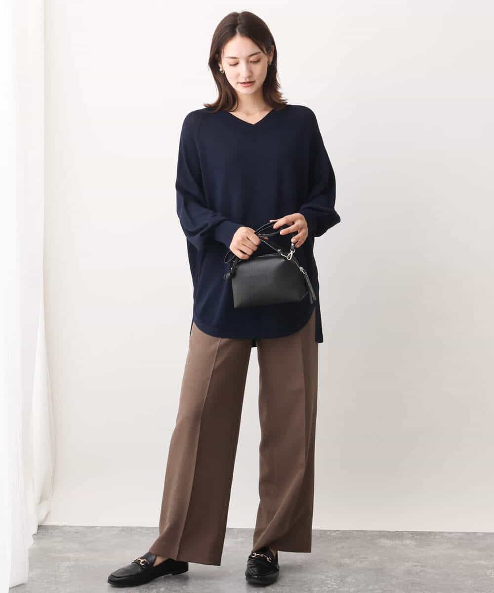 FKLAV46160 MK MICHEL KLEIN(MK ミッシェルクラン) パウダーツイルストレッチワイドパンツ/洗える モカ