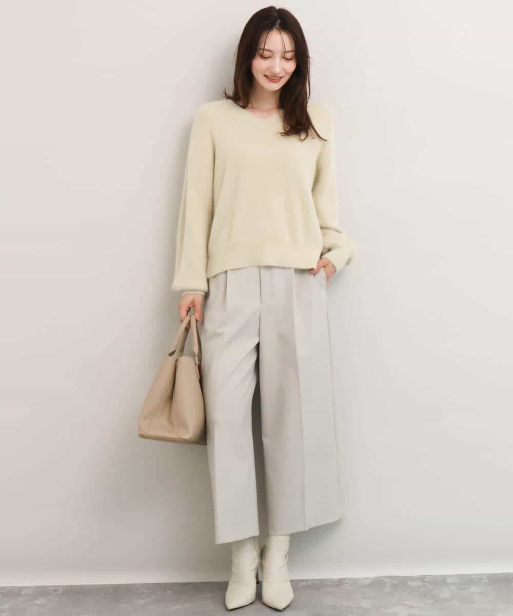 FKLDG70170 MK MICHEL KLEIN(MK ミッシェルクラン) [裏起毛/洗える]クロップド丈ワイドパンツ ダークグレー