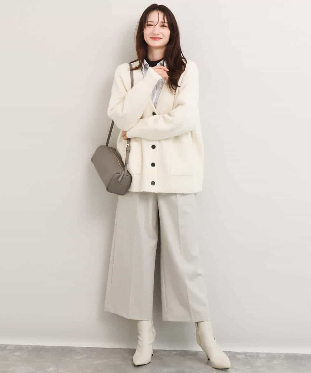 FKLDG70170 MK MICHEL KLEIN(MK ミッシェルクラン) [裏起毛/洗える]クロップド丈ワイドパンツ ダークグレー