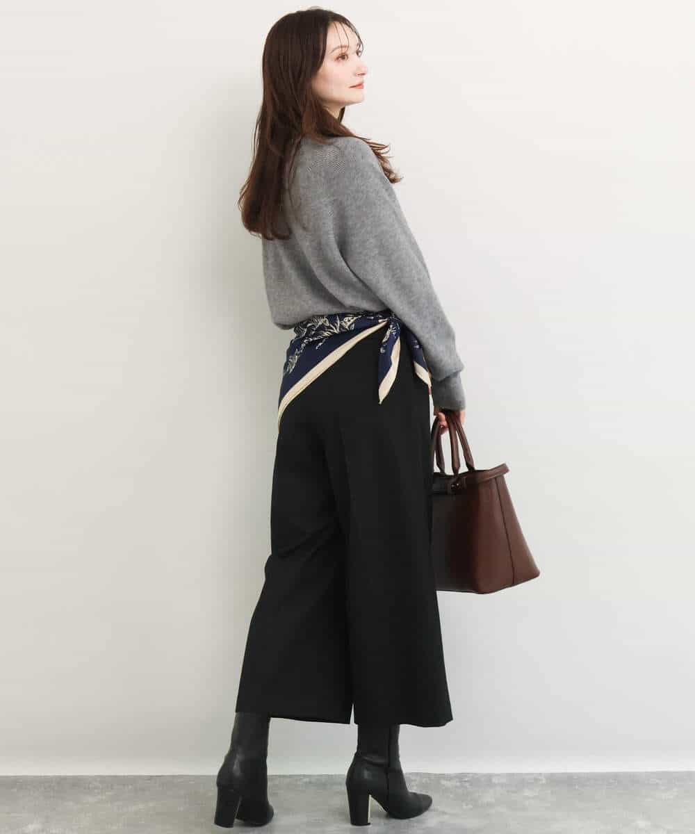 FKLDG70170 MK MICHEL KLEIN(MK ミッシェルクラン) [裏起毛/洗える]クロップド丈ワイドパンツ ダークグレー