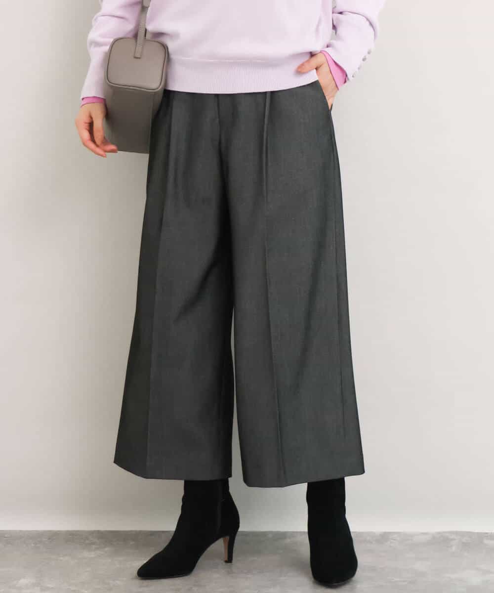 FKLDG70170 MK MICHEL KLEIN(MK ミッシェルクラン) [裏起毛/洗える]クロップド丈ワイドパンツ ダークグレー
