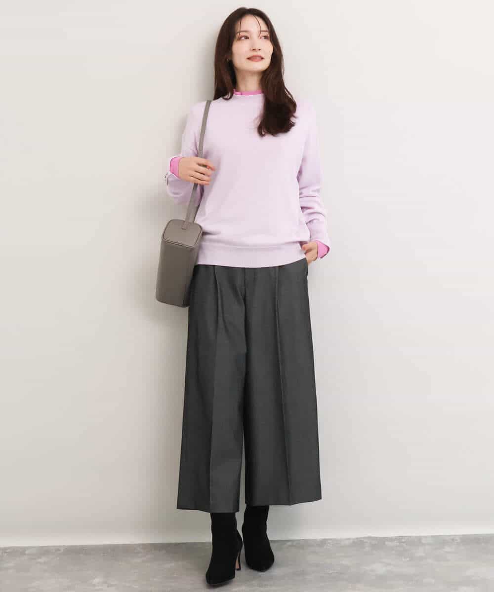 FKLDG70170 MK MICHEL KLEIN(MK ミッシェルクラン) [裏起毛/洗える]クロップド丈ワイドパンツ ダークグレー