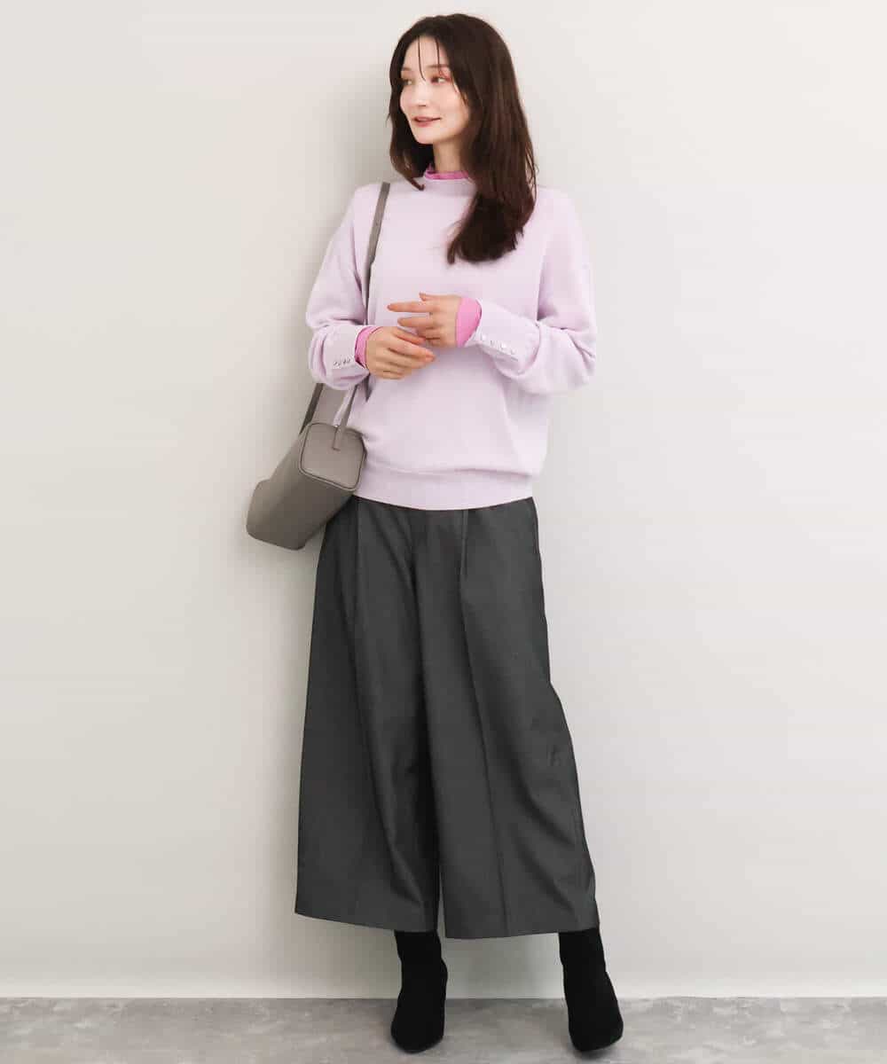 FKLDG70170 MK MICHEL KLEIN(MK ミッシェルクラン) [裏起毛/洗える]クロップド丈ワイドパンツ ダークグレー
