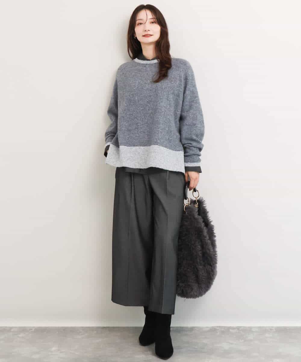 FKLDG70170 MK MICHEL KLEIN(MK ミッシェルクラン) [裏起毛/洗える]クロップド丈ワイドパンツ ダークグレー
