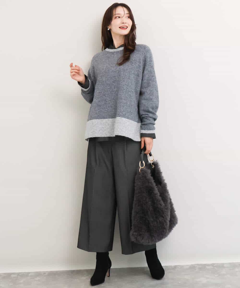 FKLDG70170 MK MICHEL KLEIN(MK ミッシェルクラン) [裏起毛/洗える]クロップド丈ワイドパンツ ダークグレー