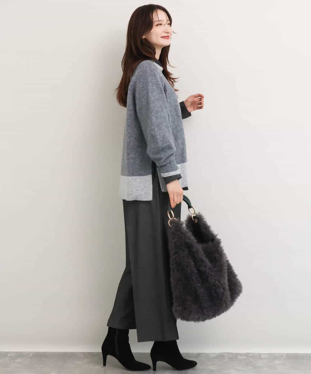 FKLDG70170 MK MICHEL KLEIN(MK ミッシェルクラン) [裏起毛/洗える]クロップド丈ワイドパンツ ダークグレー