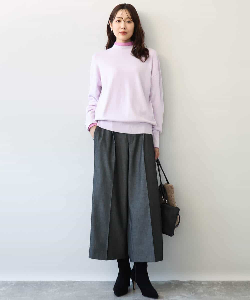 FKLDG70170 MK MICHEL KLEIN(MK ミッシェルクラン) [裏起毛/洗える]クロップド丈ワイドパンツ ダークグレー