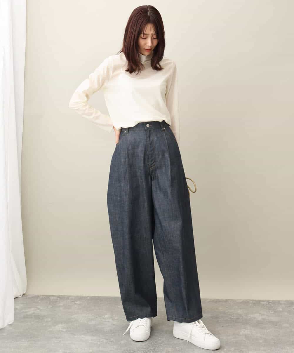 FKLFA01160 MK MICHEL KLEIN(MK ミッシェルクラン) デニムライクバレルパンツ ネイビー