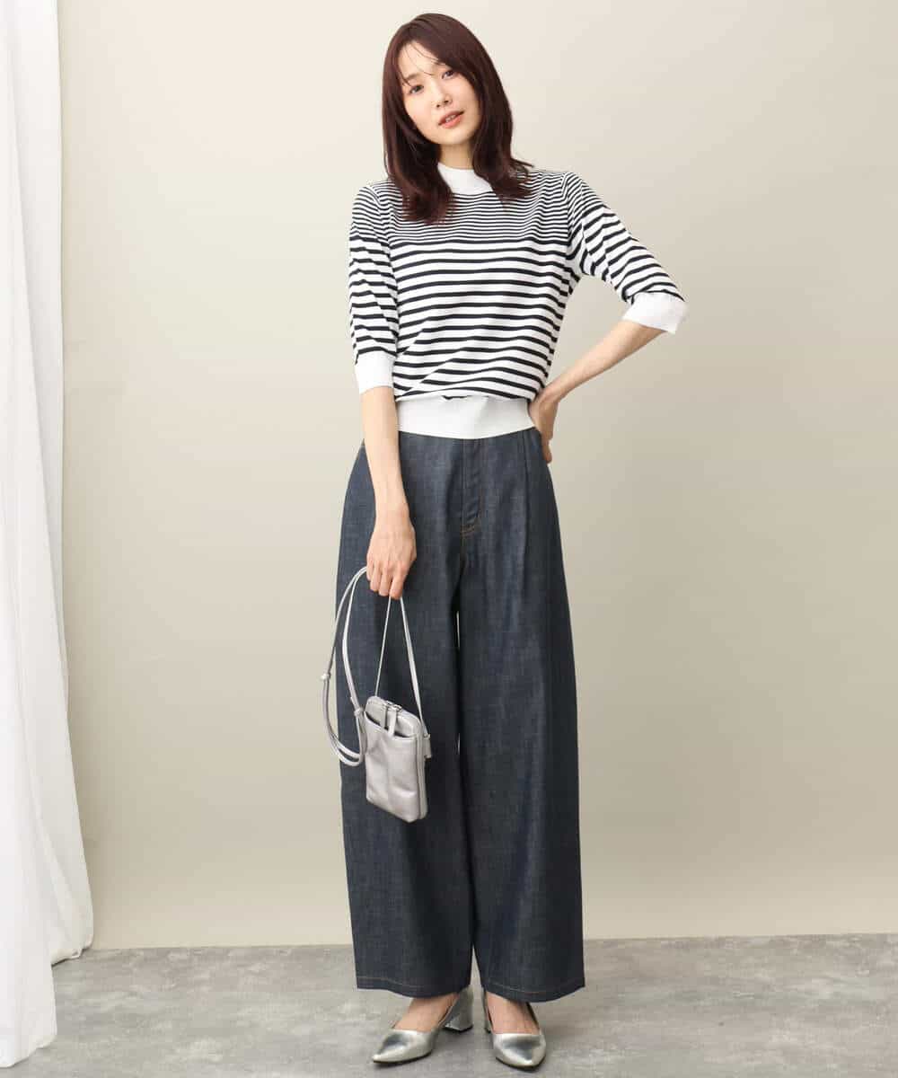 FKLFA01160 MK MICHEL KLEIN(MK ミッシェルクラン) デニムライクバレルパンツ ネイビー