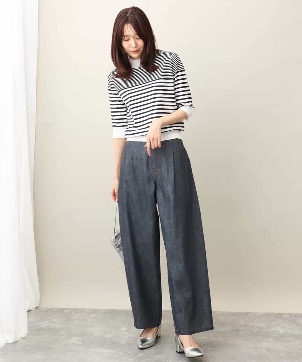 FKLFA01160 MK MICHEL KLEIN(MK ミッシェルクラン) デニムライクバレルパンツ ネイビー